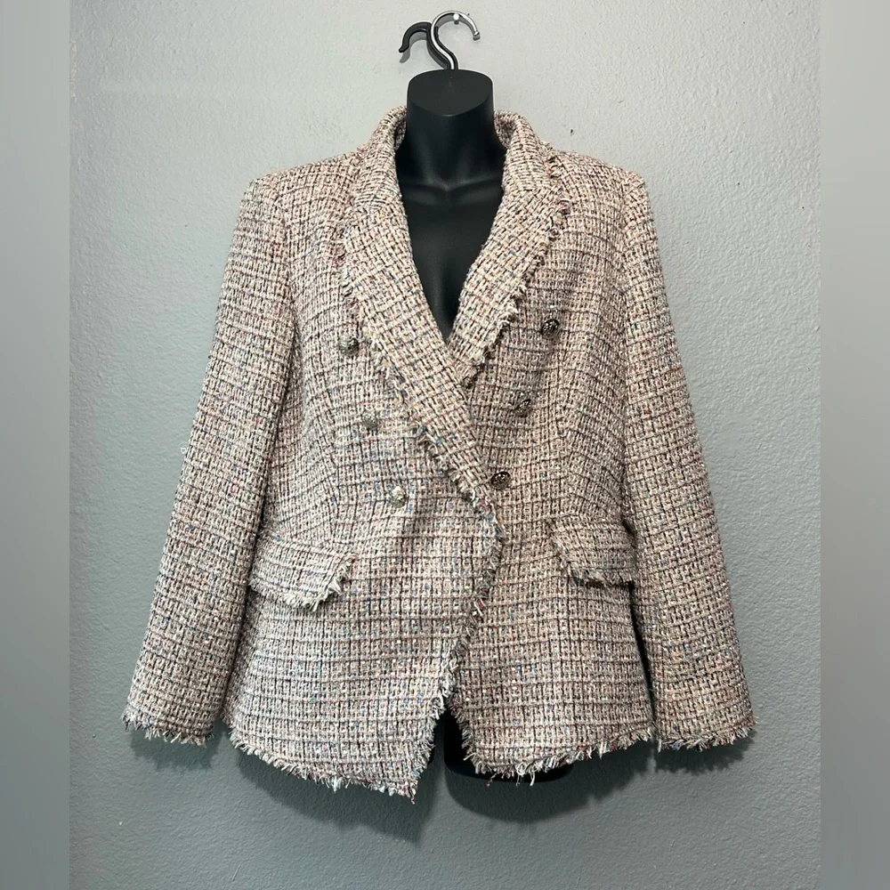 WHBM White House Black Market Studio Tweed Knit Blazer Jacket Coat Chic Sz 12 - Picture 4 of 16